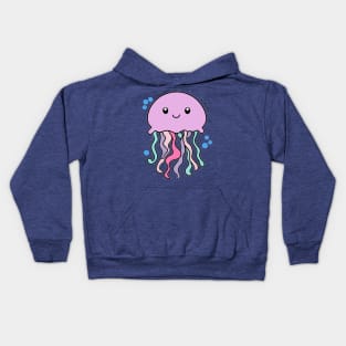 Happy smiling baby jellyfish with bubbles. Kawaii cartoon Kids Hoodie